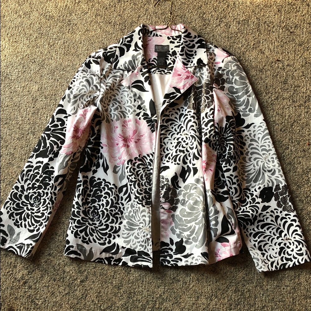 Chico's Black, Gray, Pink Floral Blazer